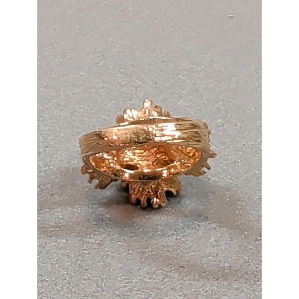 Vintage Floral Cluster Ring Gold Tone Clear Stones Sculptural Nugget Size 6.25